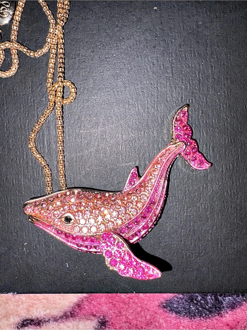 Pink Crystal Whale Brooch Necklace Like New